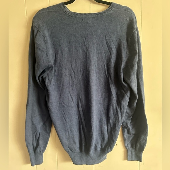 Grafton, size M, Cotton and Cashmere blue long sleeve pullover, V Neck - Picture 7 of 10